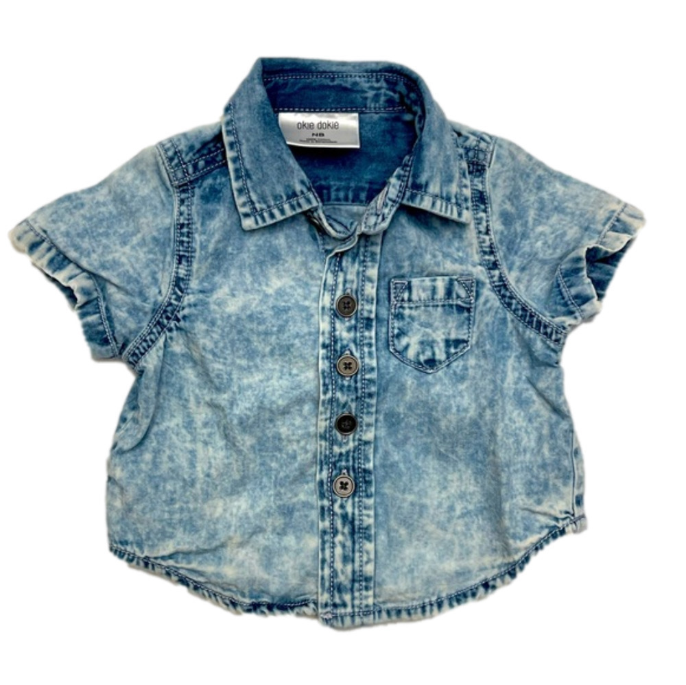 𝅺OKIE Dokie Short Sleeve Jean White Washed Button-Down Shirt